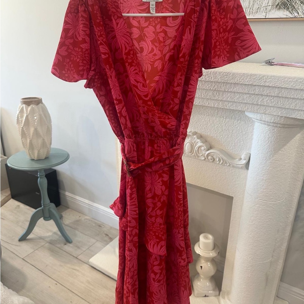 Elegant Red Floral Wrap Dress